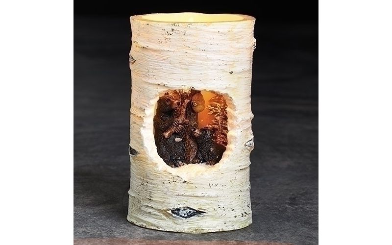 Roman 5" Ivory White and Black Winter Bear Birch Distressed Flame-less LED Candle
