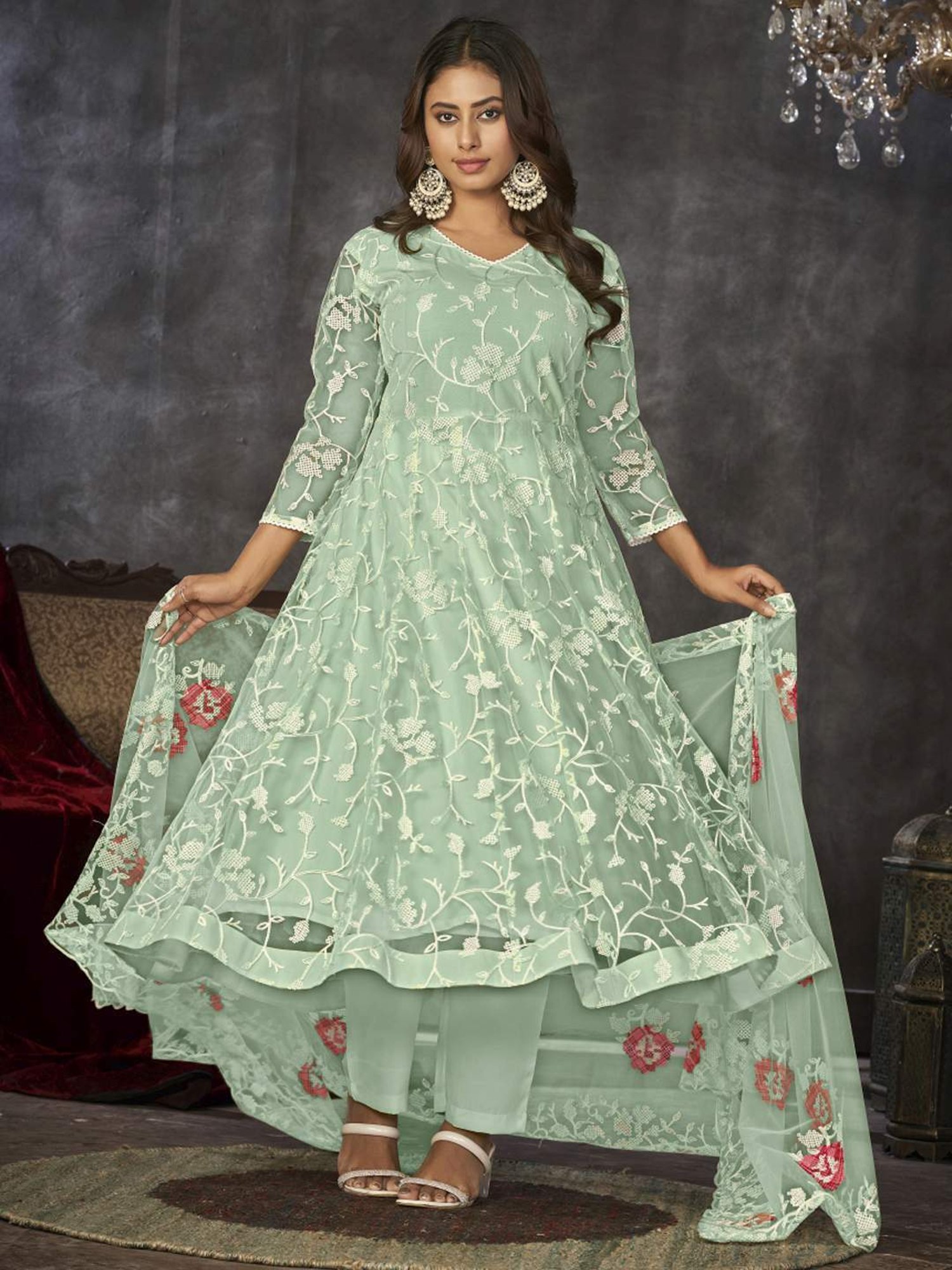 Warthy Ent Green Embroidered Unstitched Dress Material
