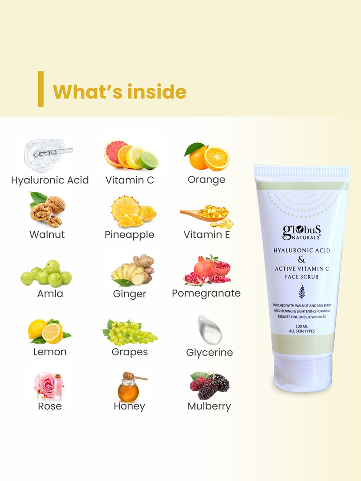 Globus Naturals Hyaluronic Acid & Active Vitamin C Face Scrub - Pack of 3