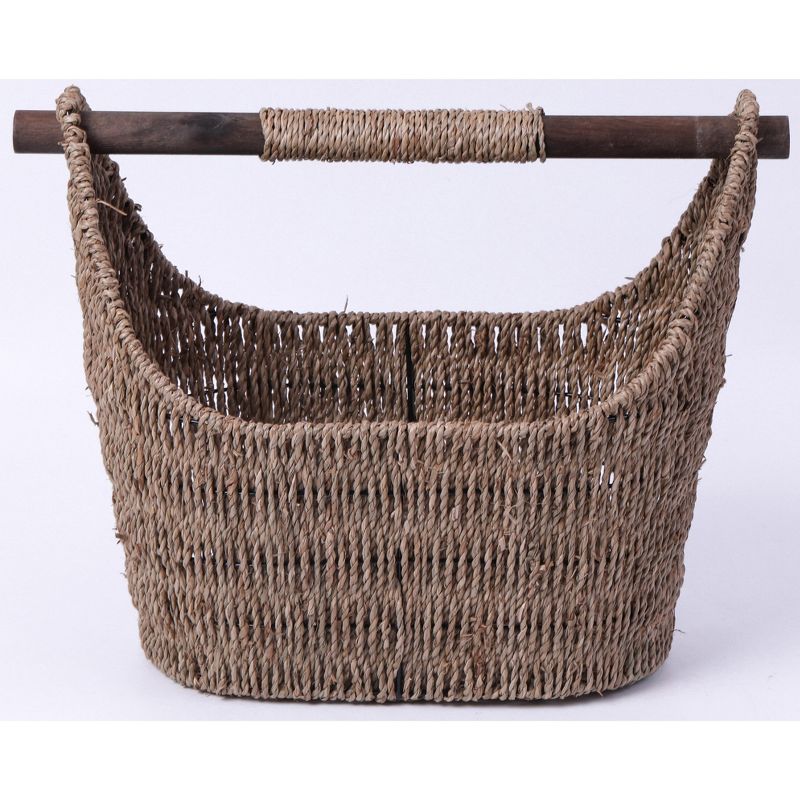 Vintiquewise Free Standing Magazine and Toilet Paper Holder Basket with Wooden Rod