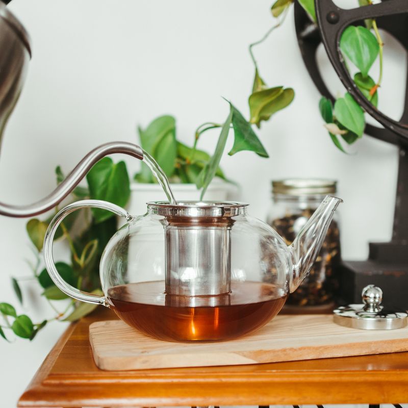 GROSCHE JOLIETTE Hand Blown Glass Teapot with Stainless Steel Infuser, 42 fl oz. Capacity