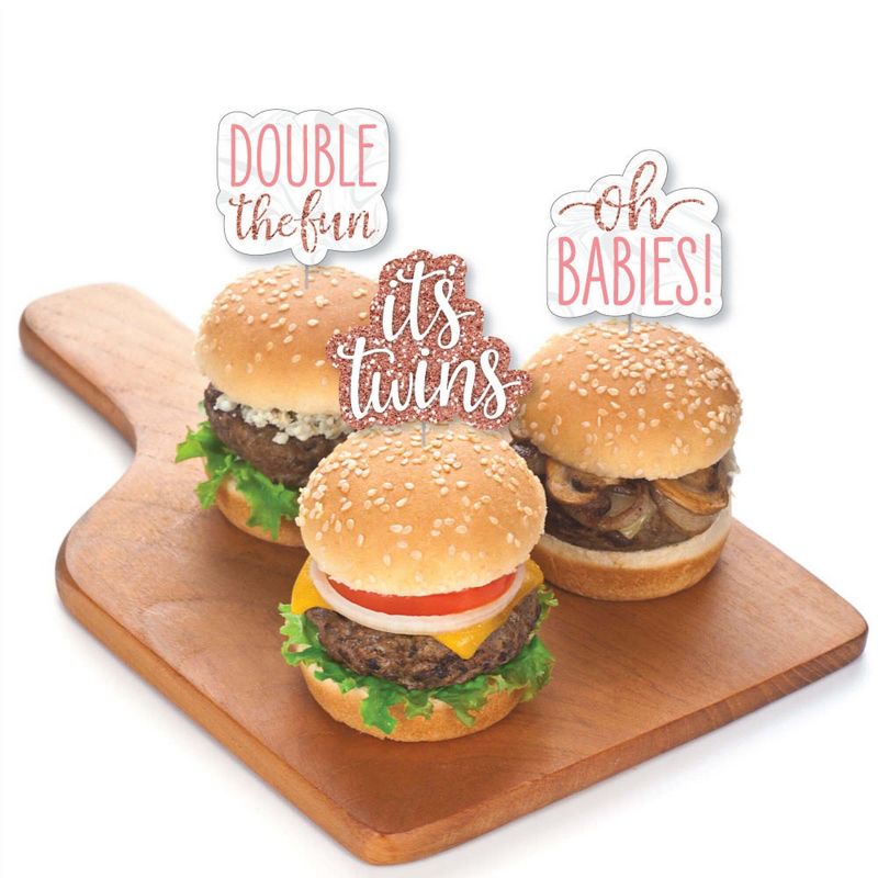 Big Dot of Happiness It's Twin Girls - Dessert Cupcake Toppers - Pink and Rose Gold Twins Baby Shower Clear Treat Picks - Set of 24