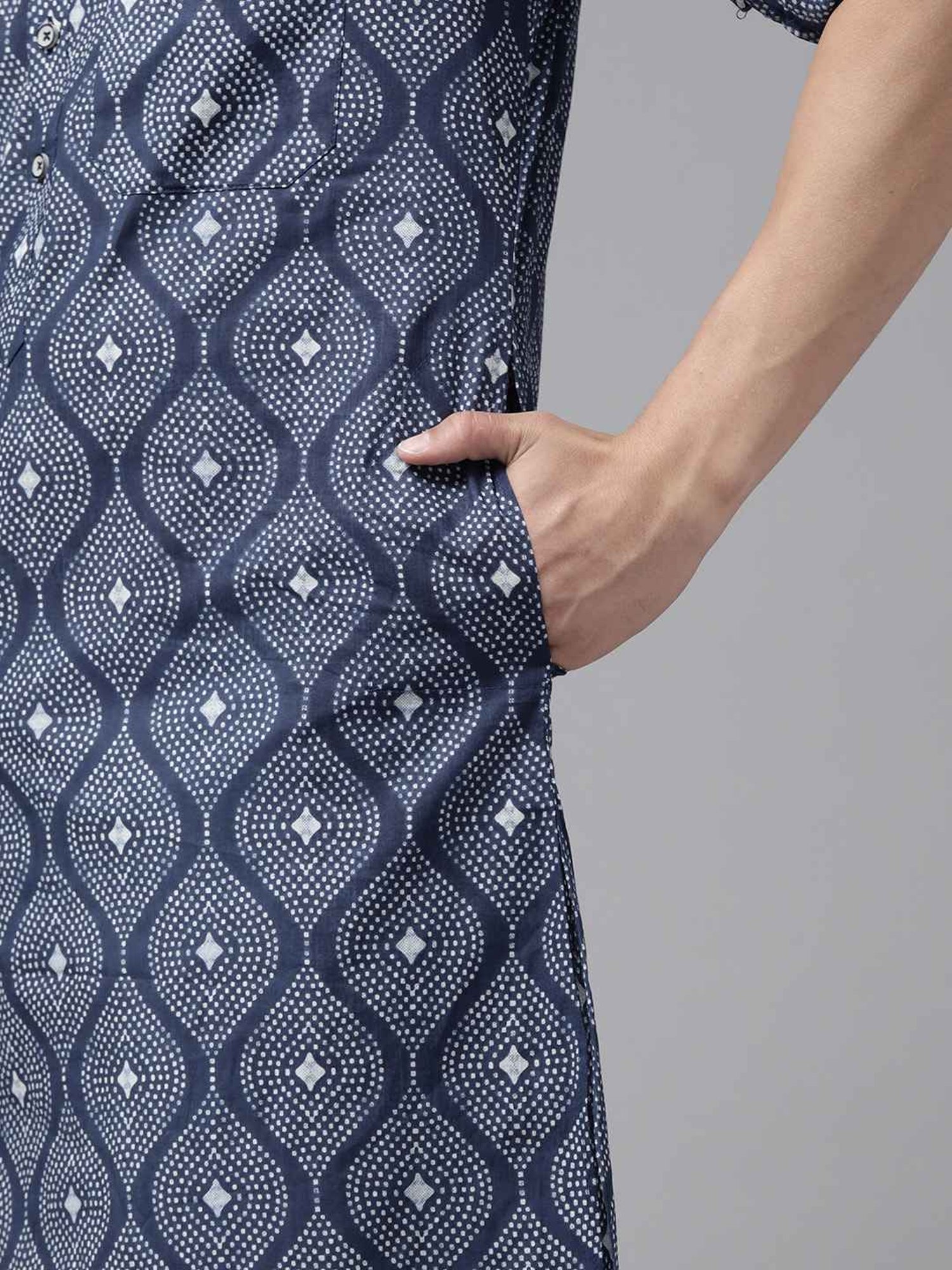 See Designs Indigo Blue & White Cotton Regular Fit Printed Kurta Bottom Set