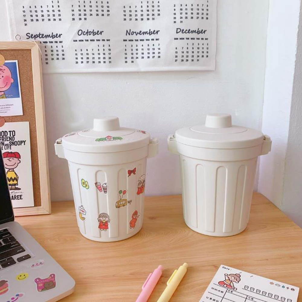 1 Pcs Desktop Trash Can Simple Solid Storage Color Desktop Pencil Pen Holders Stand with Cover Stationery Cosmetic Sundry Storage Box Manage Case