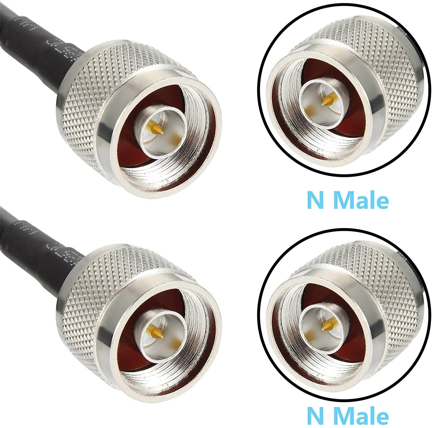 15 ft Low-Loss Coaxial Extension Cable (50 Ohm) N Male to N Male Connector GEMEK Pure Copper Coax Cables for 3G/4G/5G/LTE/ADS-B/Ham/GPS/WiFi/RF Radio to Antenna or Surge Arrester Use (Not for TV)