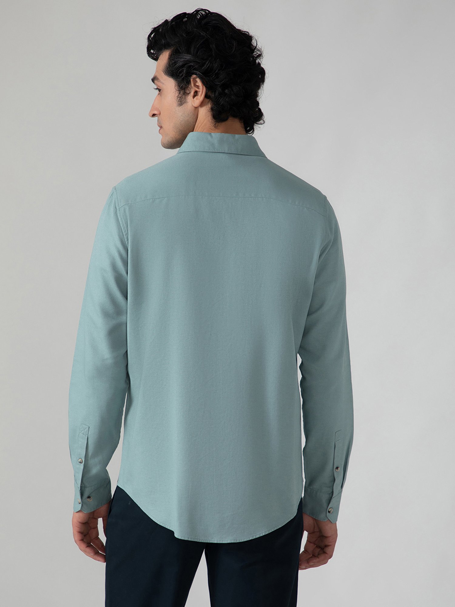SUBTRACT Sea Green Regular Fit Cotton Shirt