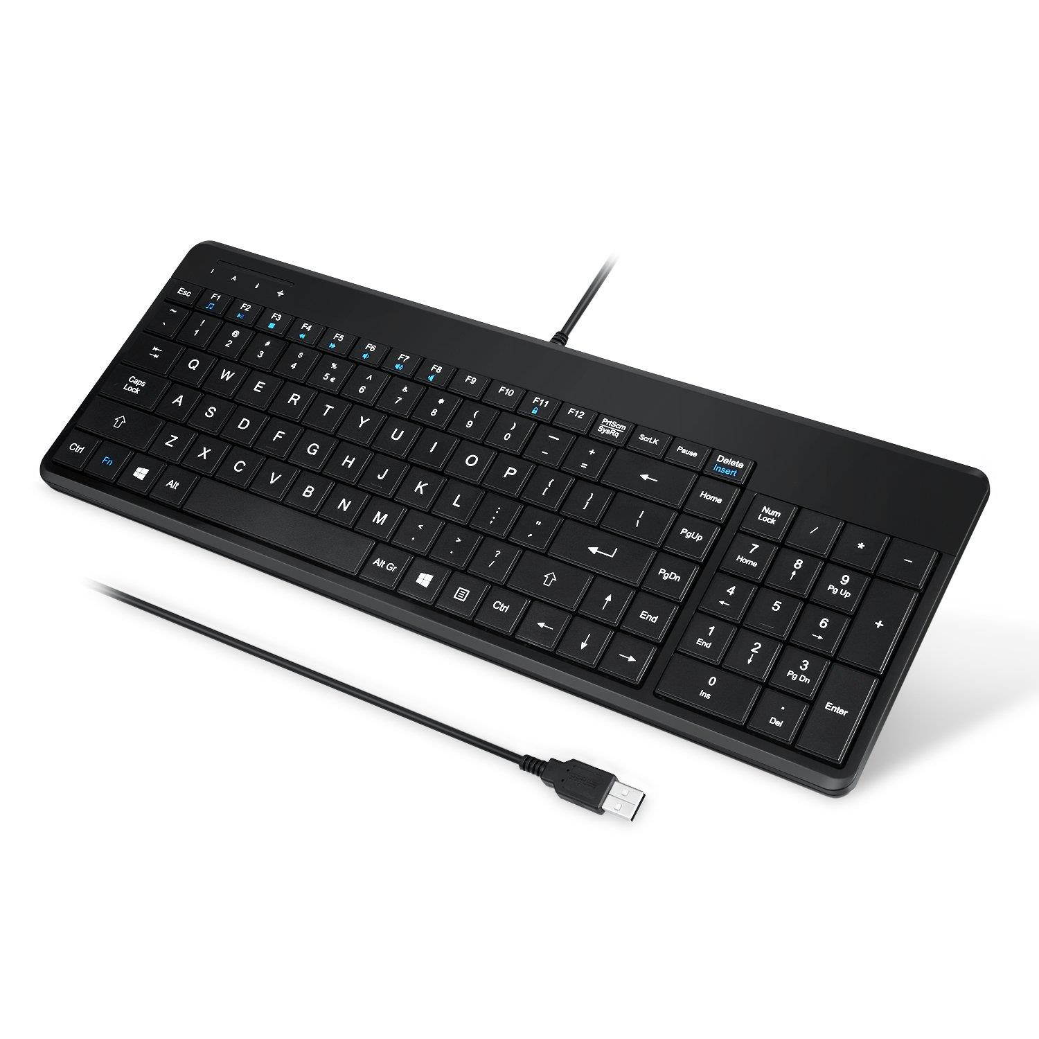 Perixx PERIBOARD-220 Wired Keyboard with USB Hub - Compact 398x145x30 mm - 2 USB Hubs - US English Layout (11506)