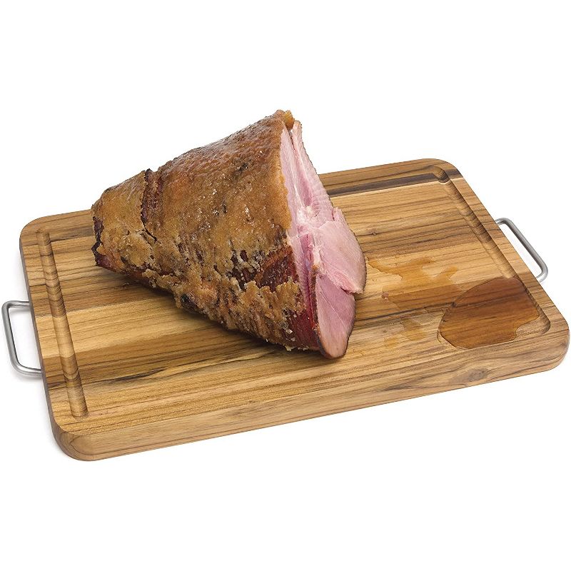 Lipper International Extra Large Versatile Home Carving/Cutting Board with Convenient Metal Side Carry Handles, Teak