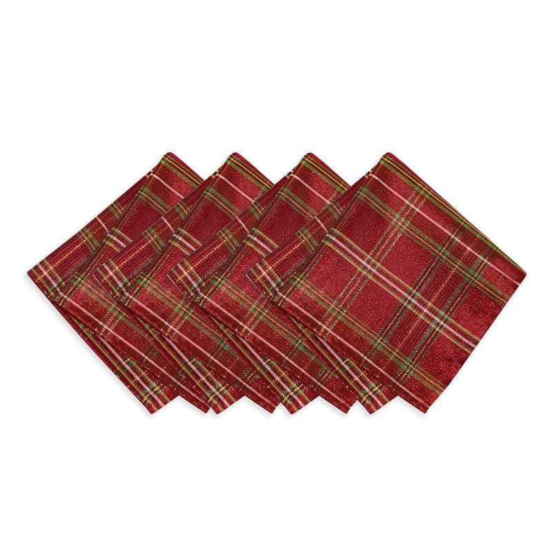 Shimmering Plaid Holiday Napkin Set of 4 - 17" x 17" - Red/Green - Elrene Home Fashions