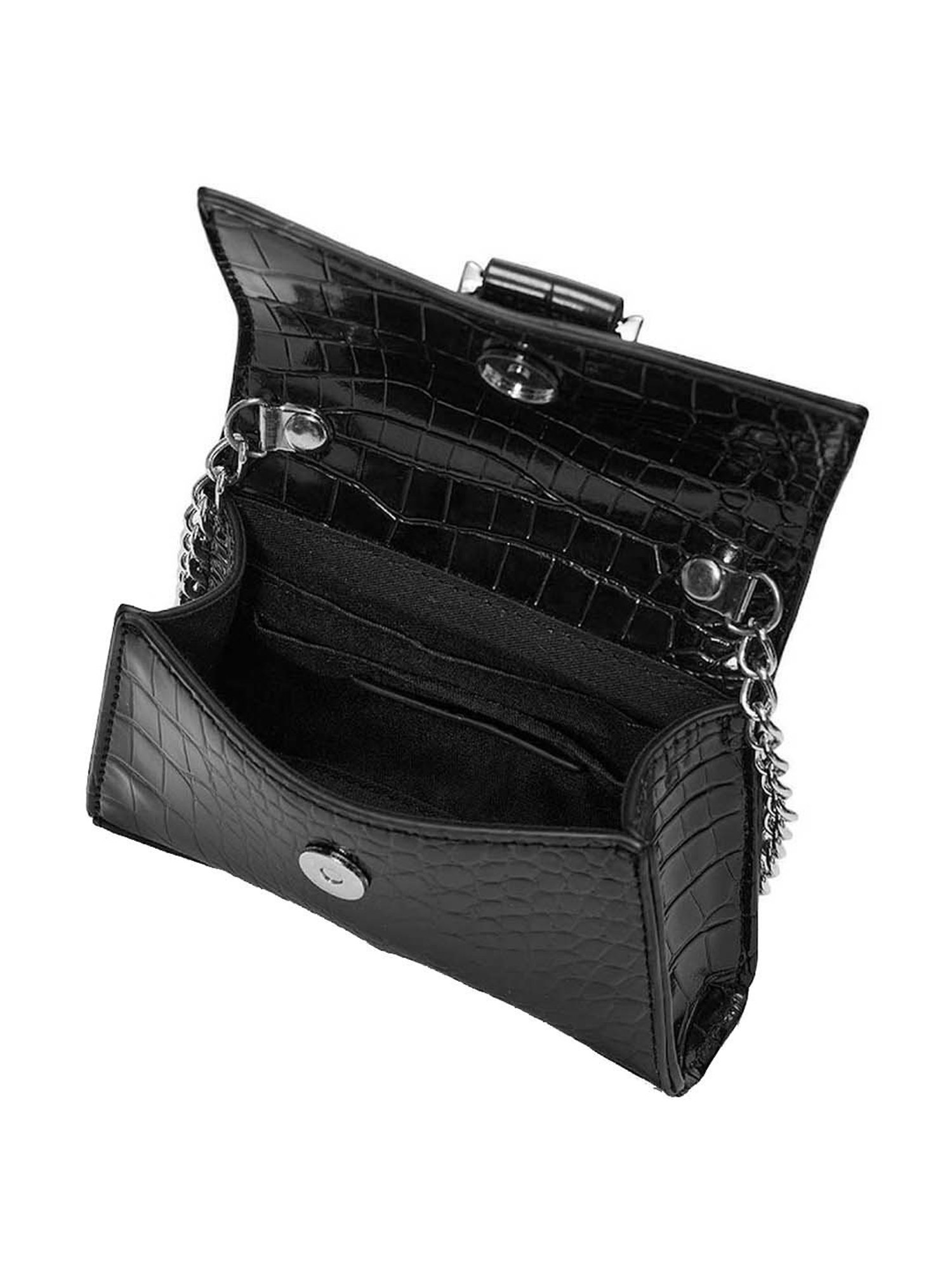 Miraggio Black Textured Small Sling Handbag