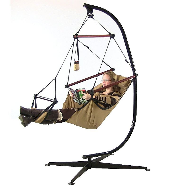 Sorbus Brazilian Double Hammock with Stand - Green, Blue Stripes