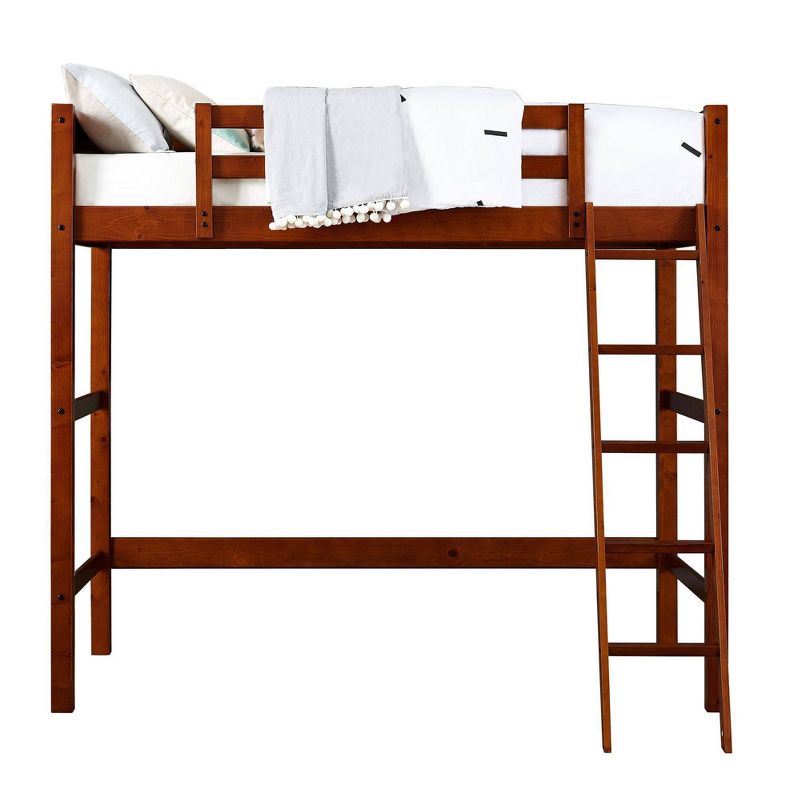 Twin Houston Kids' Wooden Loft Bed with Ladder Walnut - Room & Joy