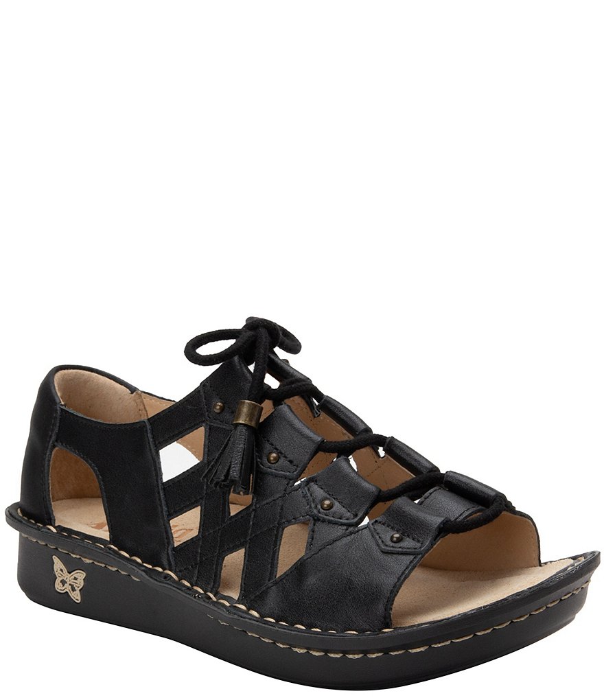 Alegria Valerie Burnish Leather Open Toe Lace-Up Fisherman Sandals