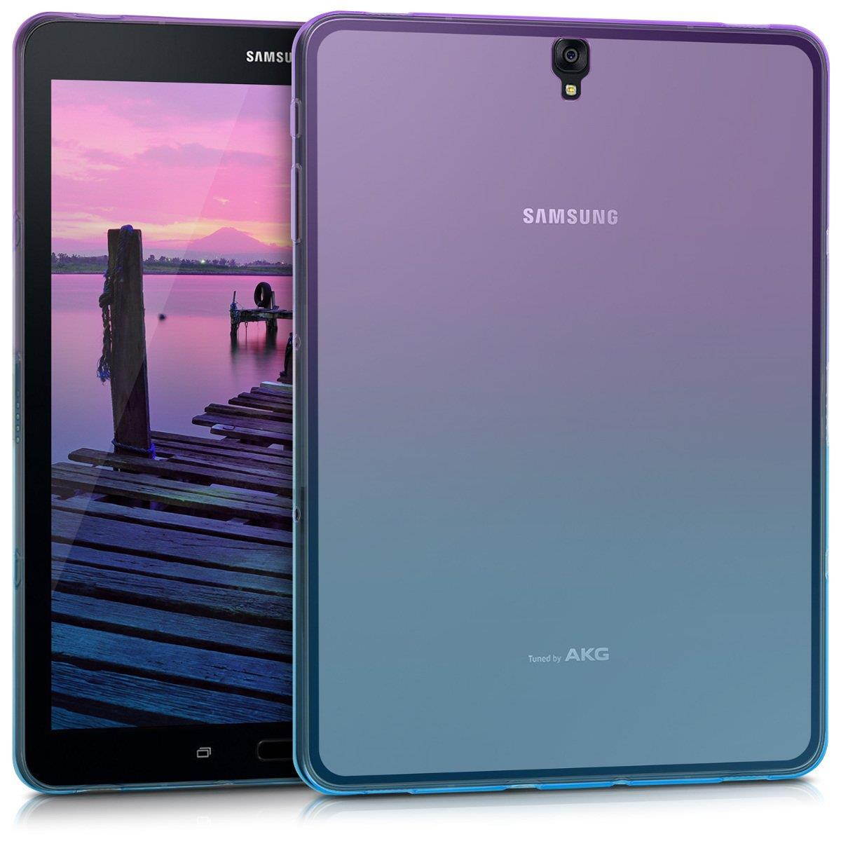 kwmobile TPU Silicone Case for Samsung Galaxy Tab S3 9.7 T820 / T825 - Soft Flexible Shock Absorbent Protective Cover - Violet Blue Transparent
