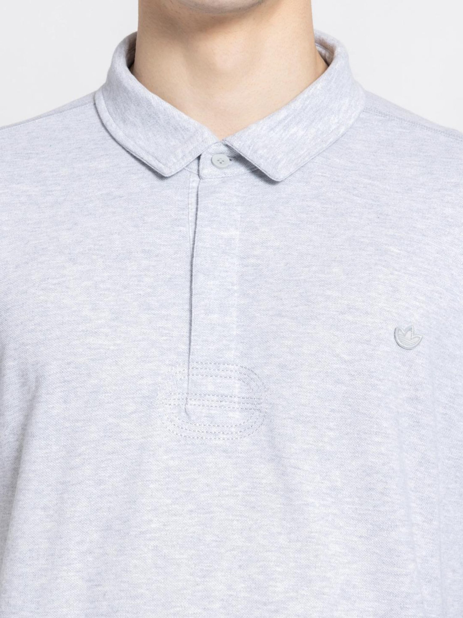 Adidas Originals Grey Cotton Loose Fit Texture Polo T-Shirt