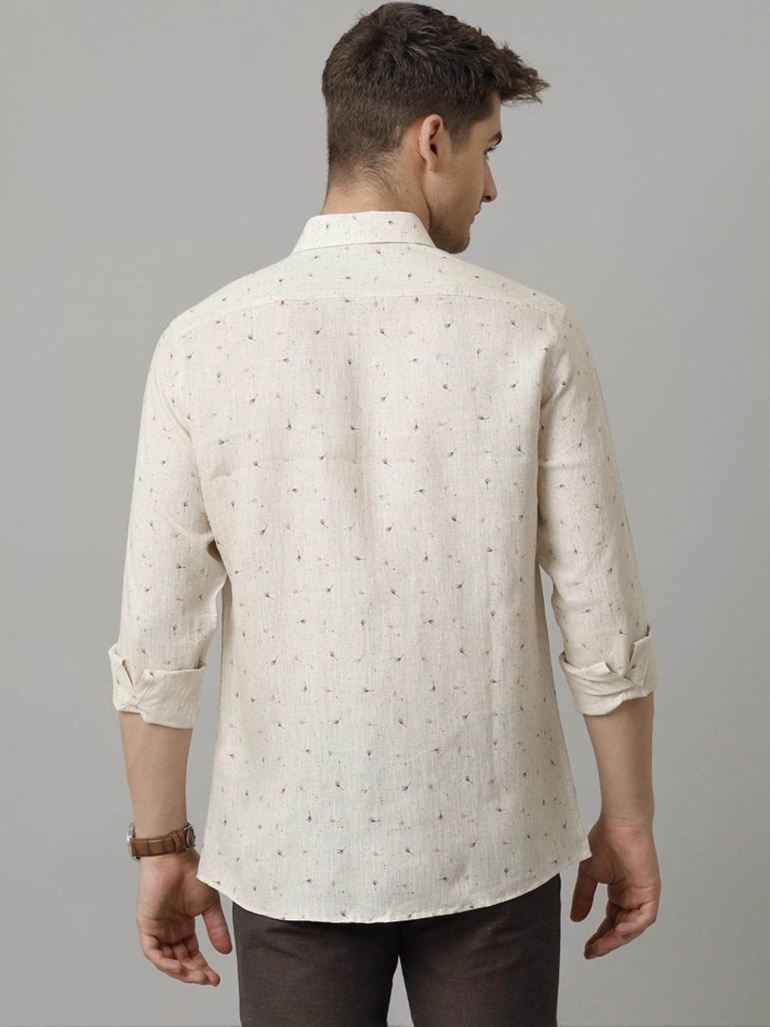 Linen Club Brown Linen Contemporary Fit Printed Shirt