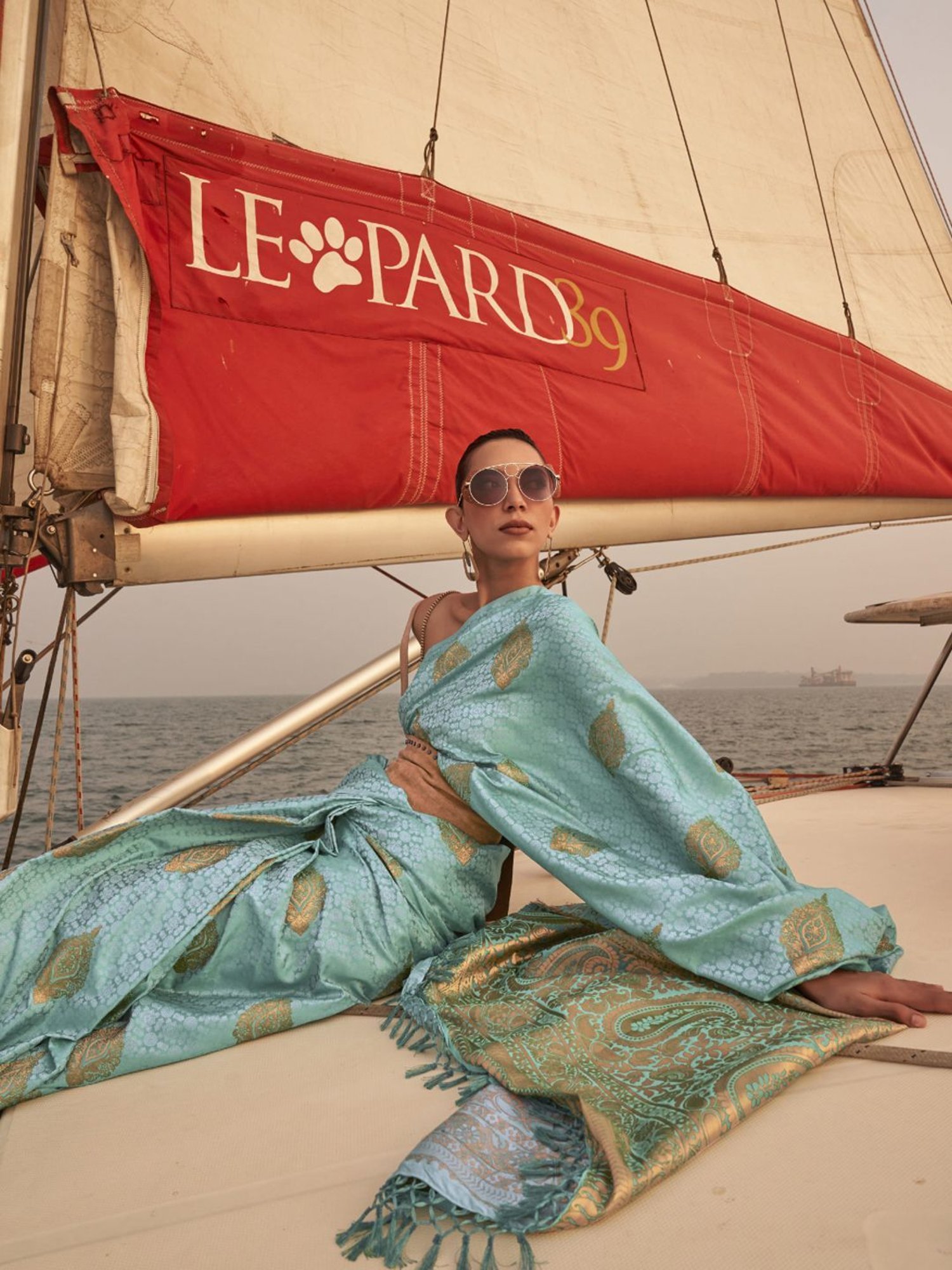 Elora Blue Printed Saree With Unstitched Blouse