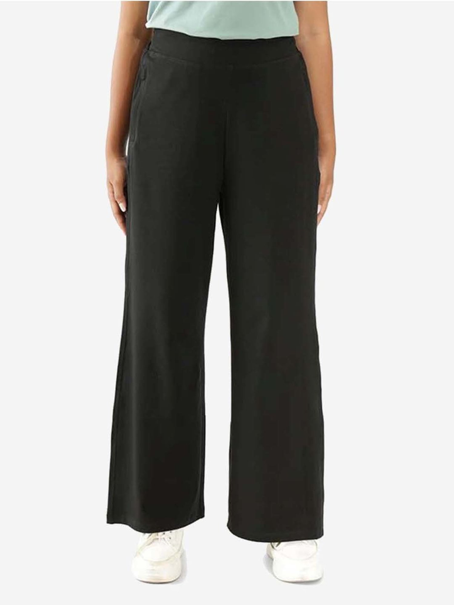 BlissClub Black Cotton Wide Leg Trousers