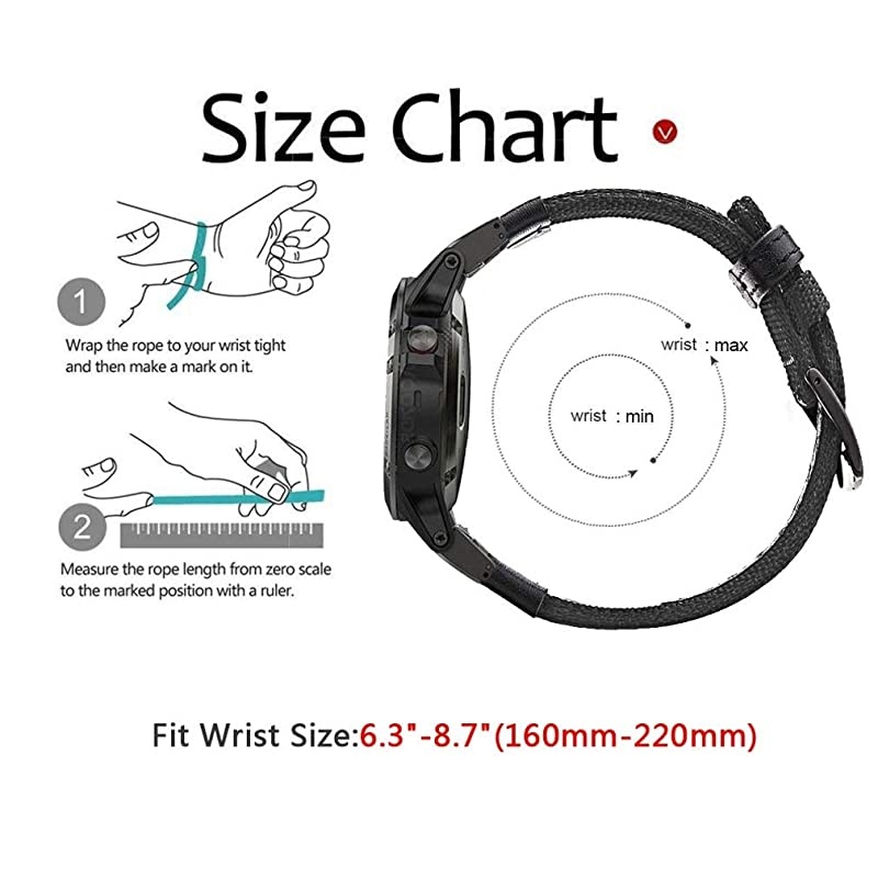 Fenix 5Fenix 6 Watch Band 22mm QuickFit NOTA Nylon Durable Wristband Strap for Garmin Fenix 55 PlusFenix 6InstinctQuatix 5 MARQForerunner 935945Fit Wrist 63866inch Black