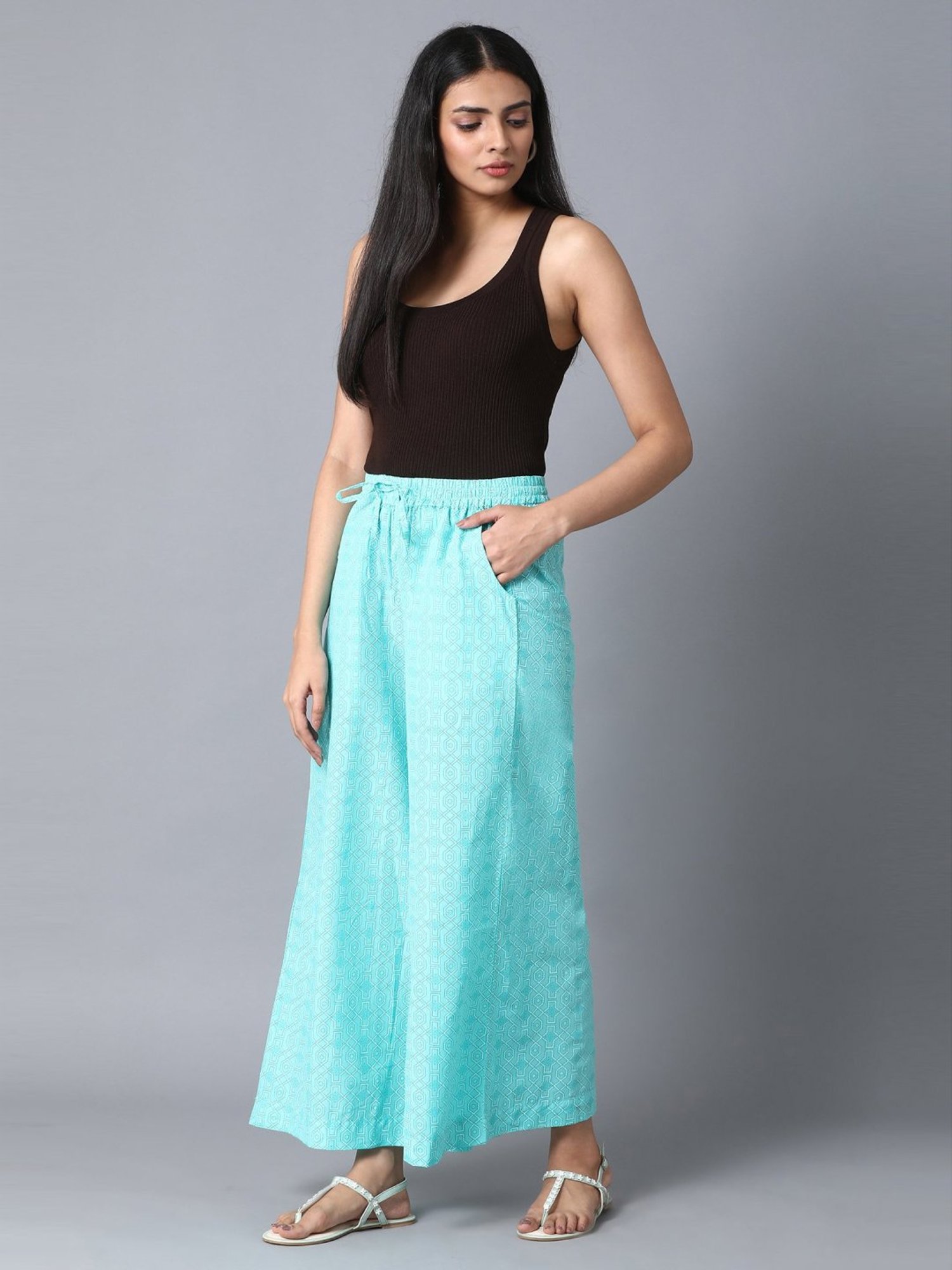 Saffron Threads Black Elasticated Palazzos