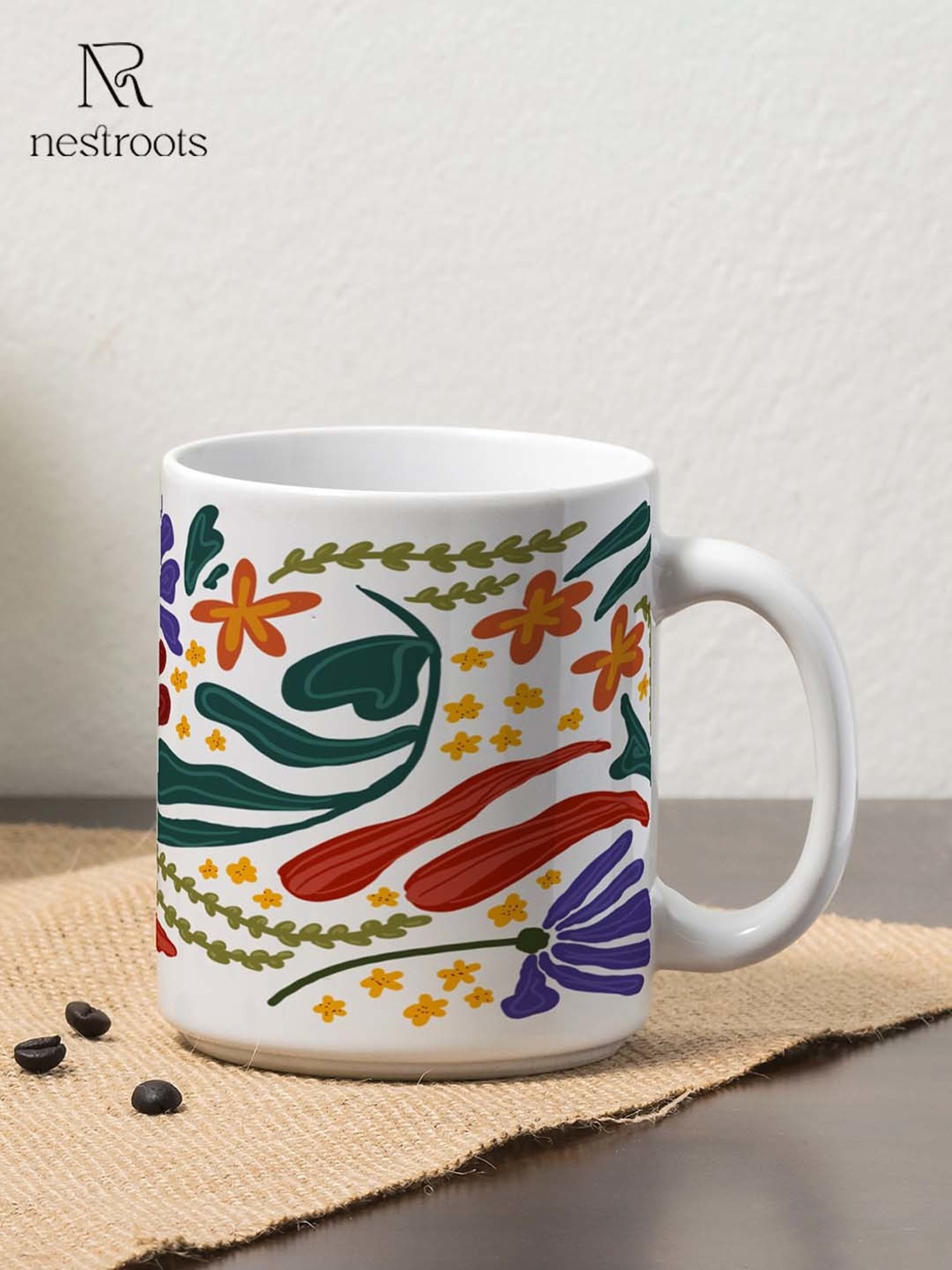 Nestroots White Stoneware Artistic Expression Coffee Mug (0.325 L)