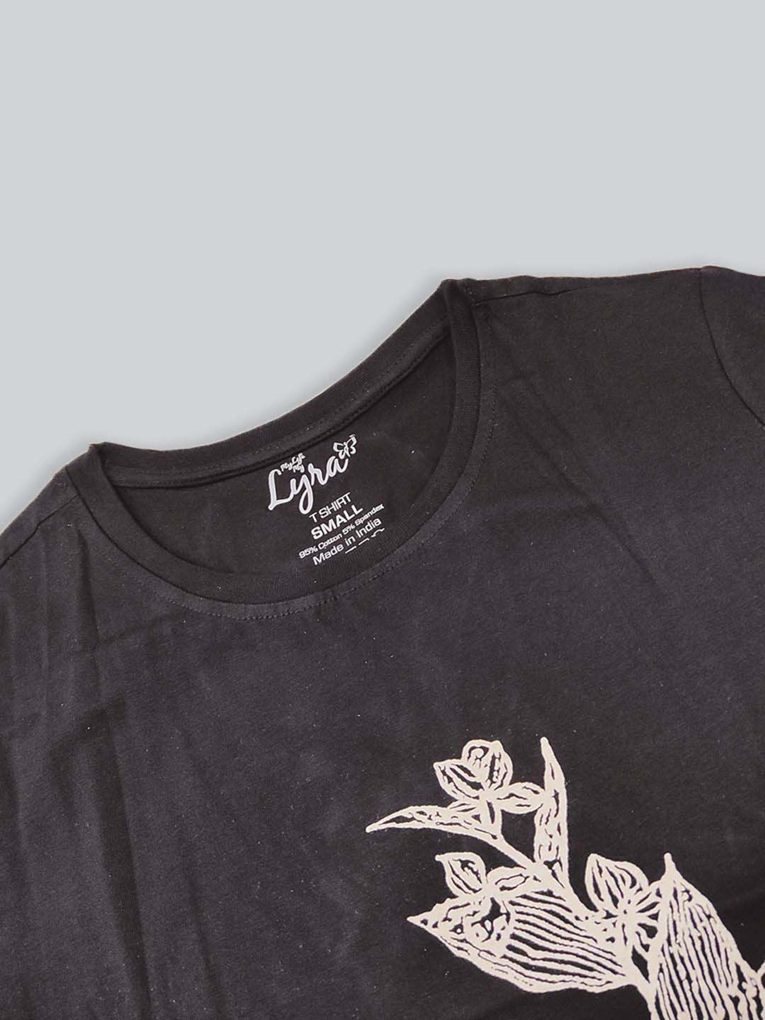 Lyra Black Cotton Printed T-Shirt