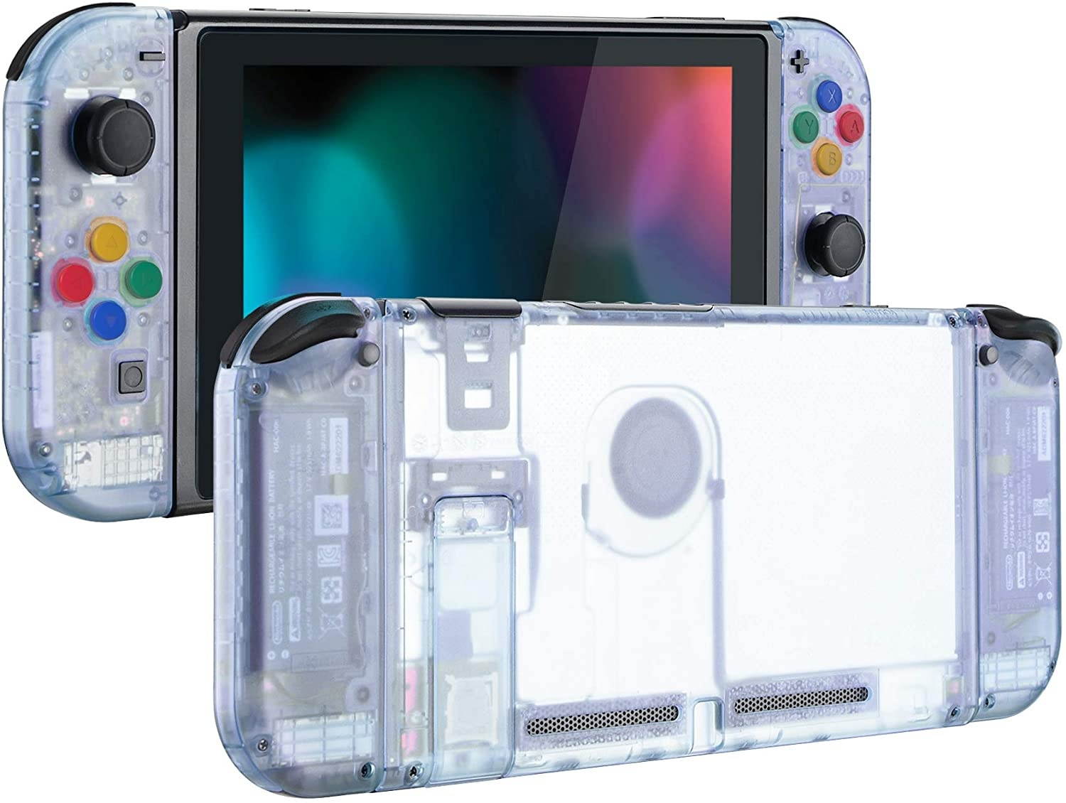 eXtremeRate Back Plate for Nintendo Switch Console, NS Joycon Handheld Controller Housing with Colorful Buttons, DIY Replacement Shell for Nintendo Switch - Glacier Blue