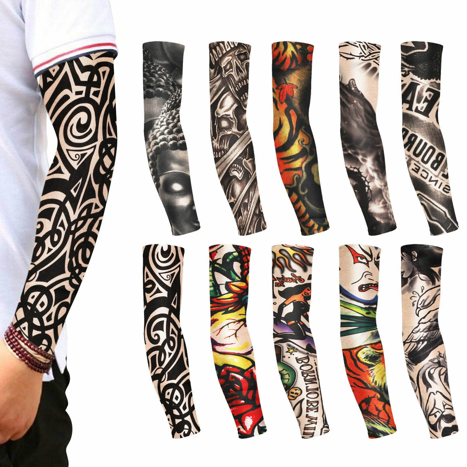 10 PCS Tattoo Cooling Arm Sleeves Cover Basketball Golf Sport UV Sun Protection