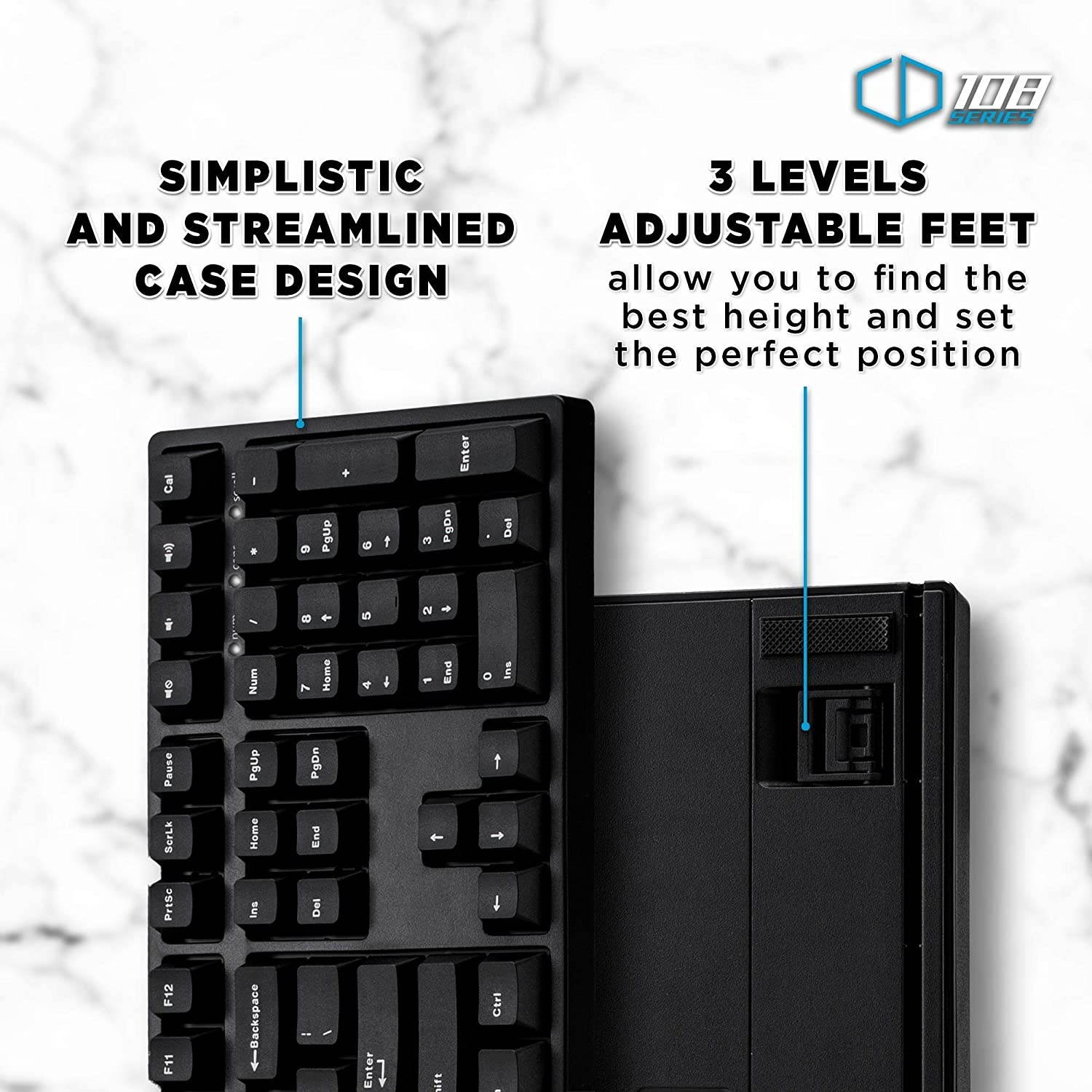 iKBC CD108 v2 Mechanical Keyboard with Cherry MX Silent Red Switch for Windows and Mac, Full Size Ergonomic Keyboard with PBT Double Shot Keycaps for Desktop and Laptop, 108-Key, Black, ANSI/US