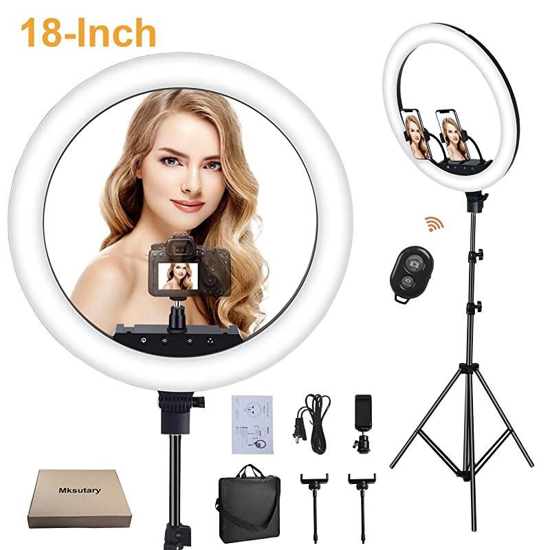 Light Light with Stand 18 Inch 3 Color Mode 3200k6000k Color Temperature Dimmable 60W 400 LED Beads with Remote Controlled for Photography Phone Camera YouTube Vlog Makeup Studio Video