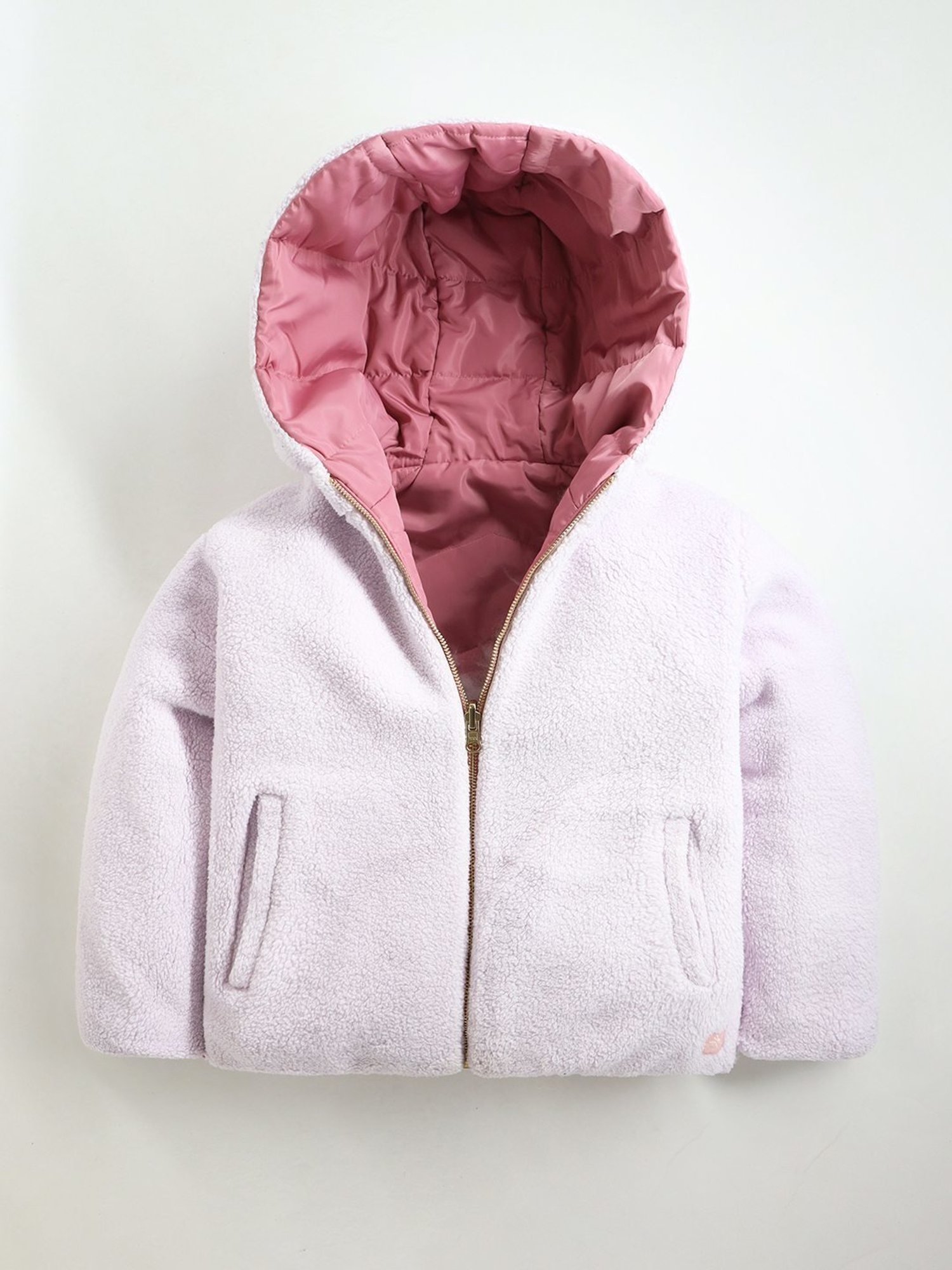 Cherry Crumble By Nitt Hyman Kids Pink & White Regular Fit Full Sleeves Reversible Jacket