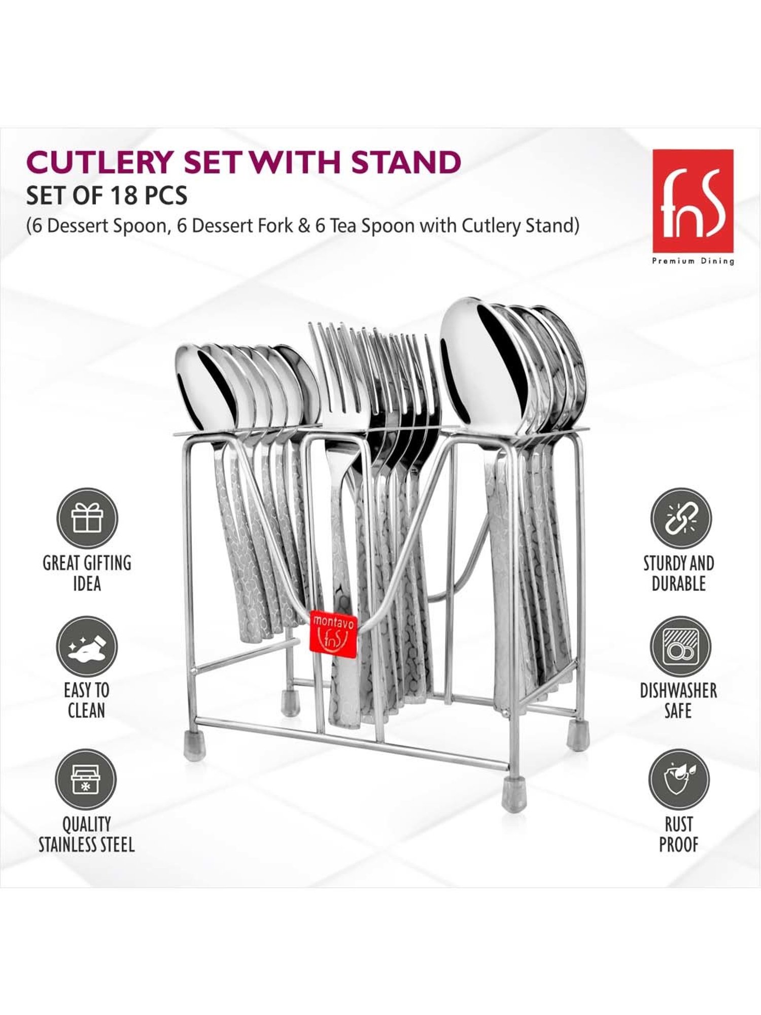 FnS Pacific Silver Stainless Steel Cutlery - Set of 18