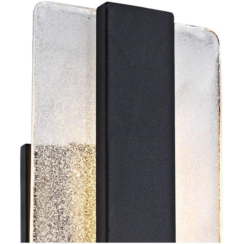 Possini Euro Design Modern Wall Light Sconce LED Black Hardwired 11 3/4" High Fixture Piastra Glass for Bedroom Bathroom Hallway