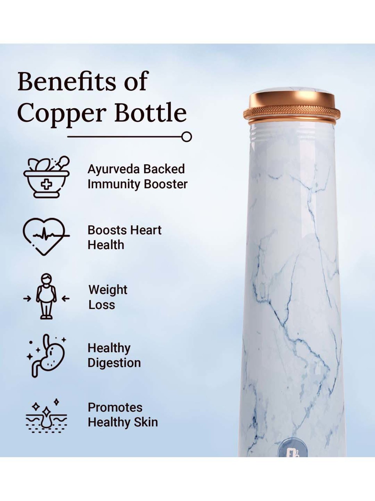 Everything Beautiful Blue Copper Water Bottle - Slim (0.75 L)