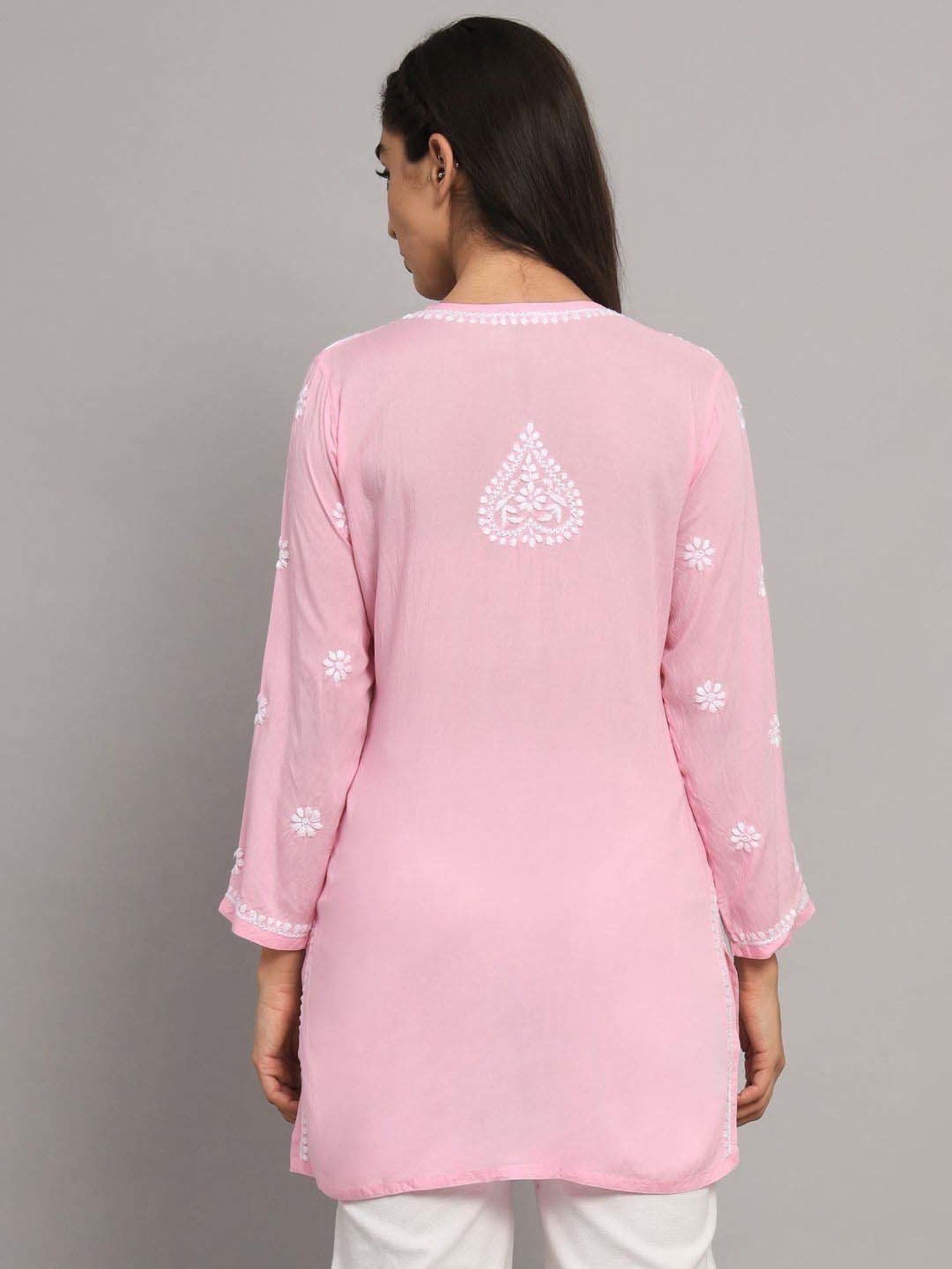 PARAMOUNT CHIKAN Pink Chikankari Straight Kurti