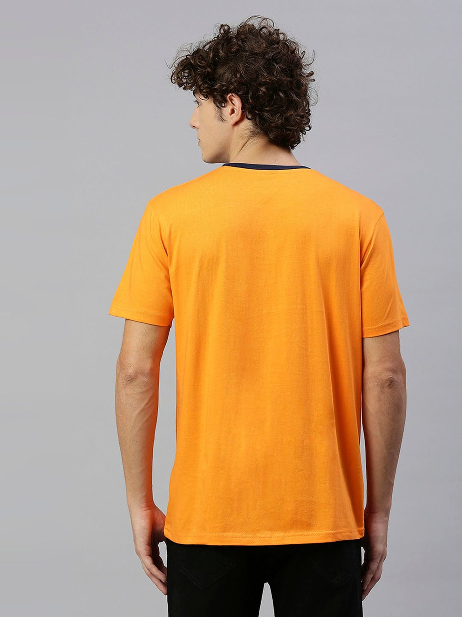 High Star Orange Cotton Regular Fit T-Shirt