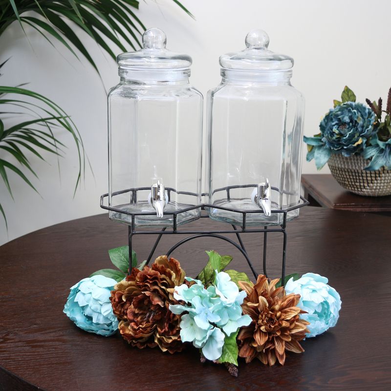Gibson Home 1 Gallon Party Duo Twin Glass Beverage Dispenser with Wire Stand
