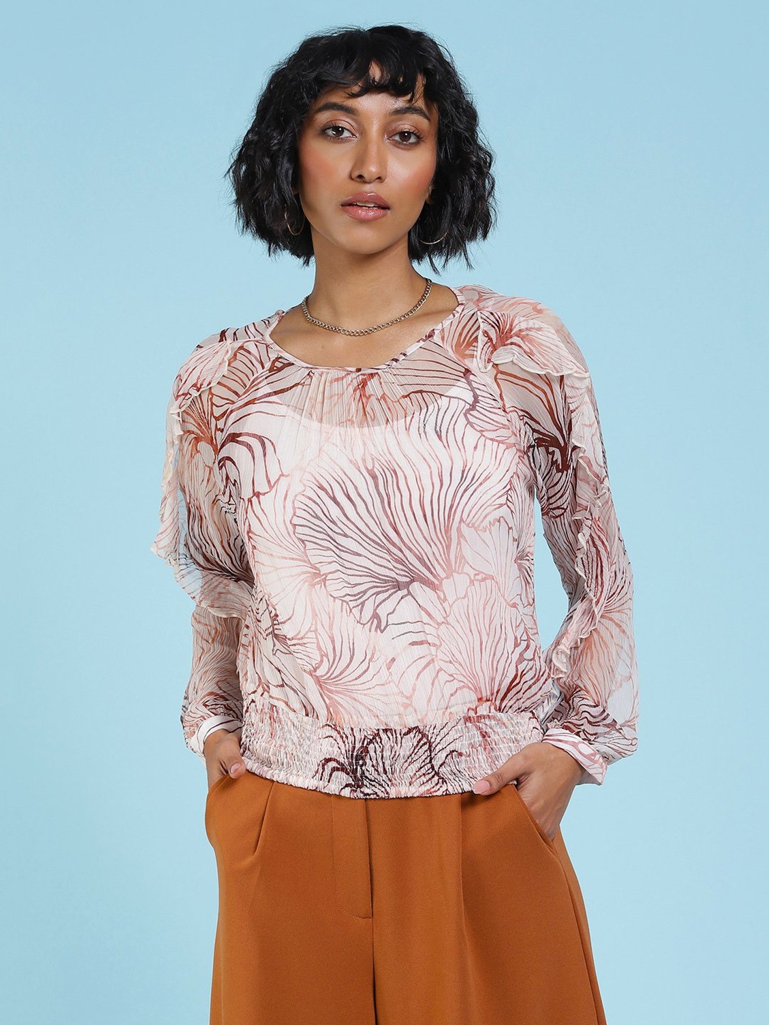 Label Ritu Kumar Off White Printed Top With Camisole