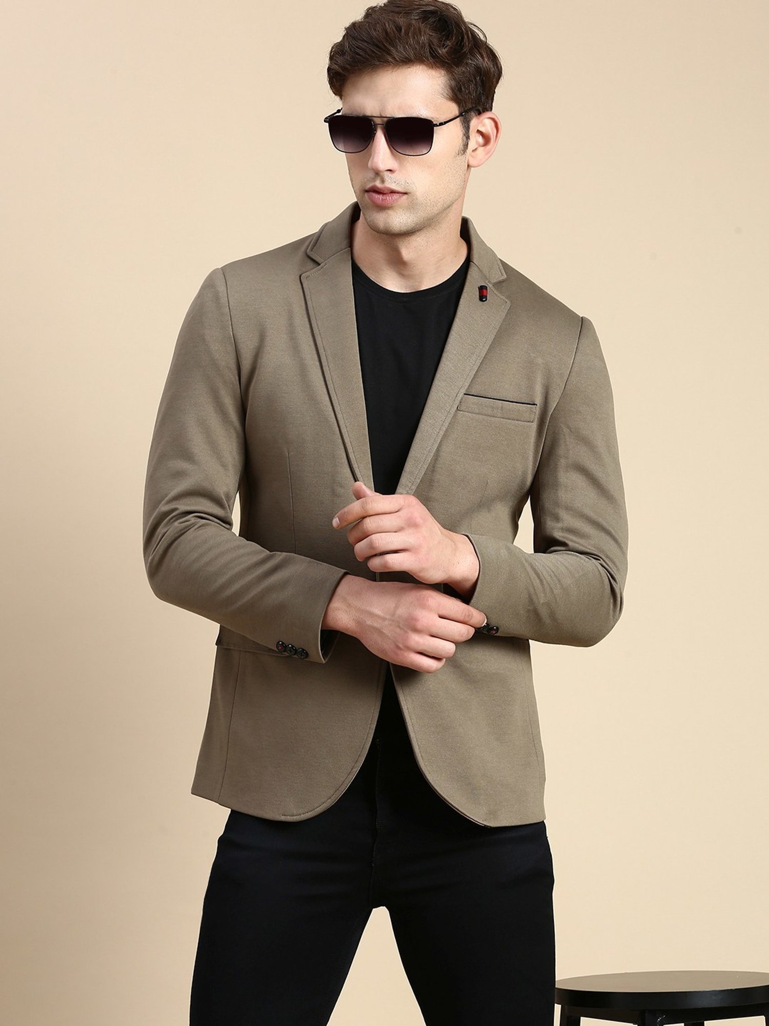 SHOWOFF Olive Cotton Slim Fit Blazer