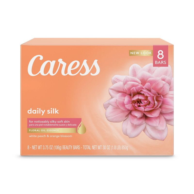 Caress Daily Silk White Peach & Orange Blossom Scent Bar Soap - 8pk - 3.75oz each