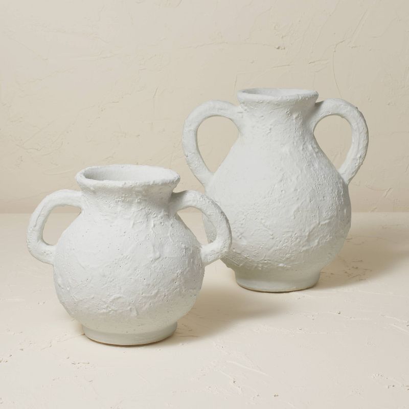 7" x 8.5" Terracotta Vase with Handle Chalk White - Opalhouse™ designed with Jungalow™