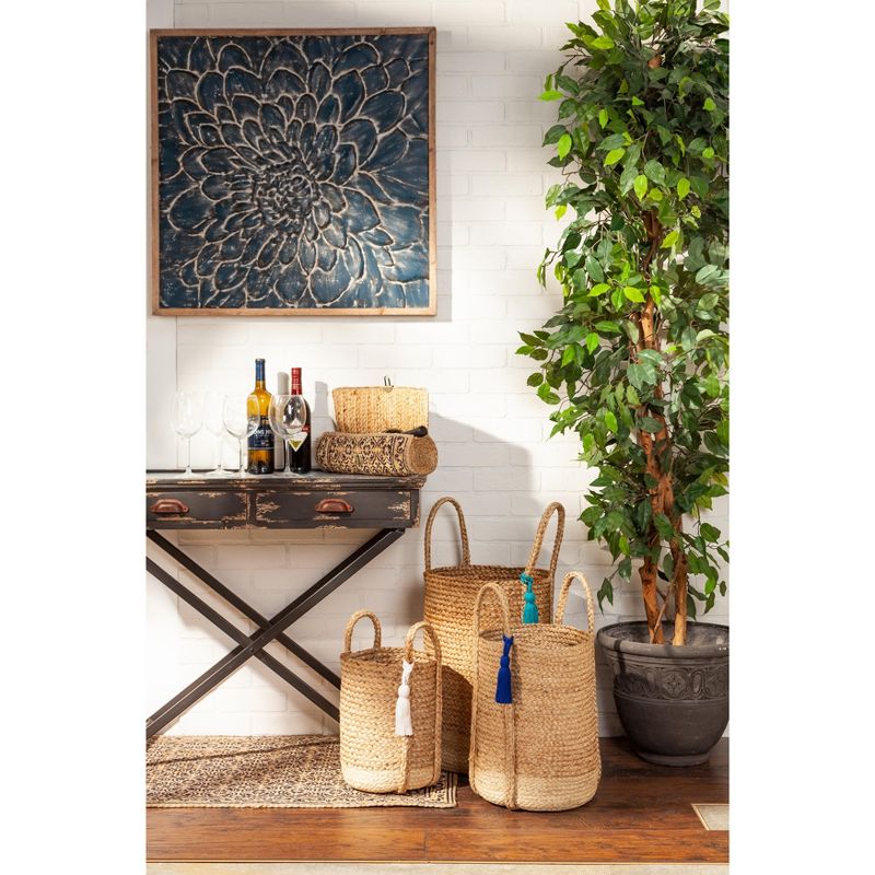 Lone Elm Studios Blue Glavanized Metal Flower Wall Art with Square Wood Frame