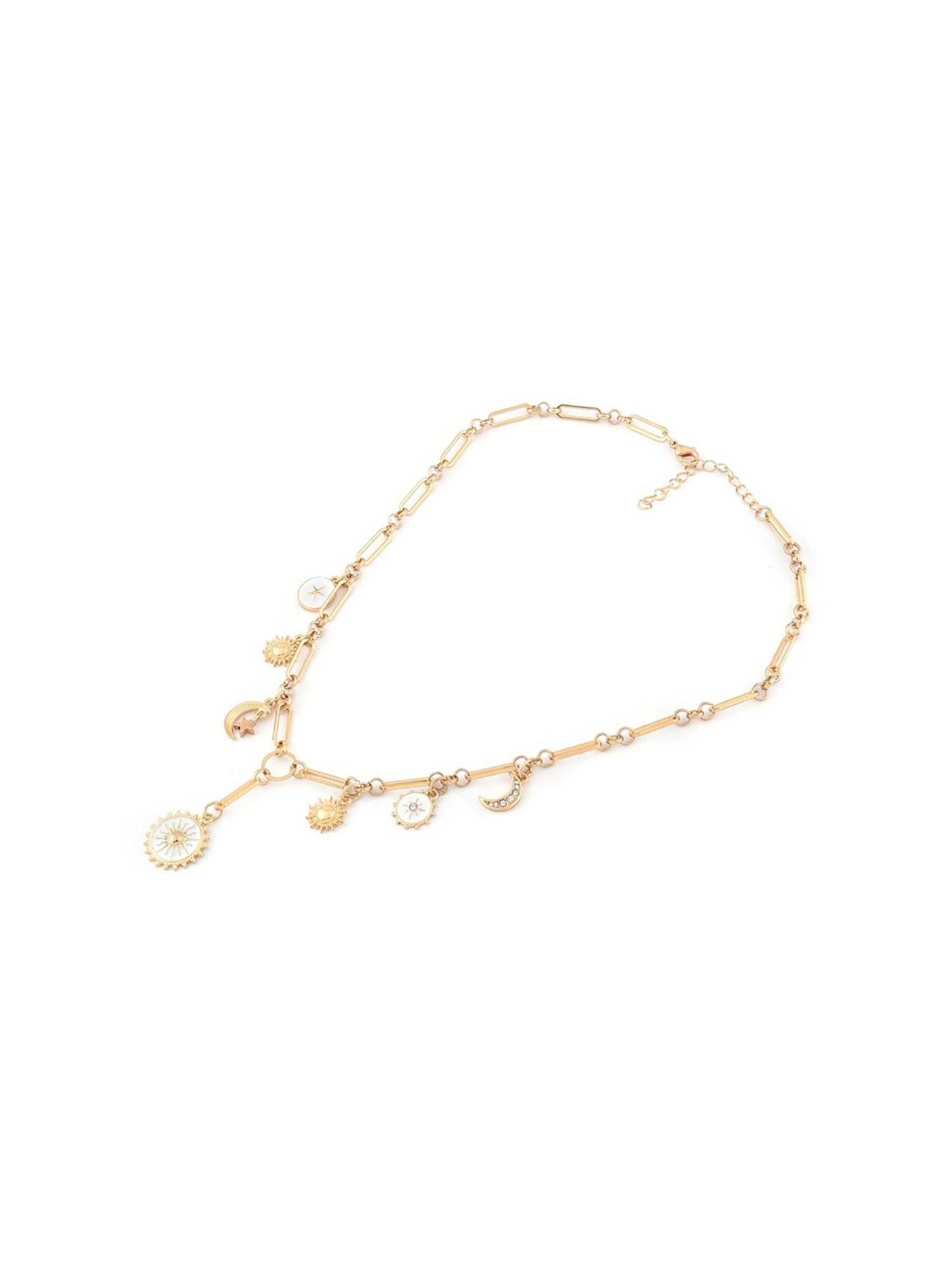 Zaveri Pearls White Enamel Contemporary Charm Necklace & Earring Set