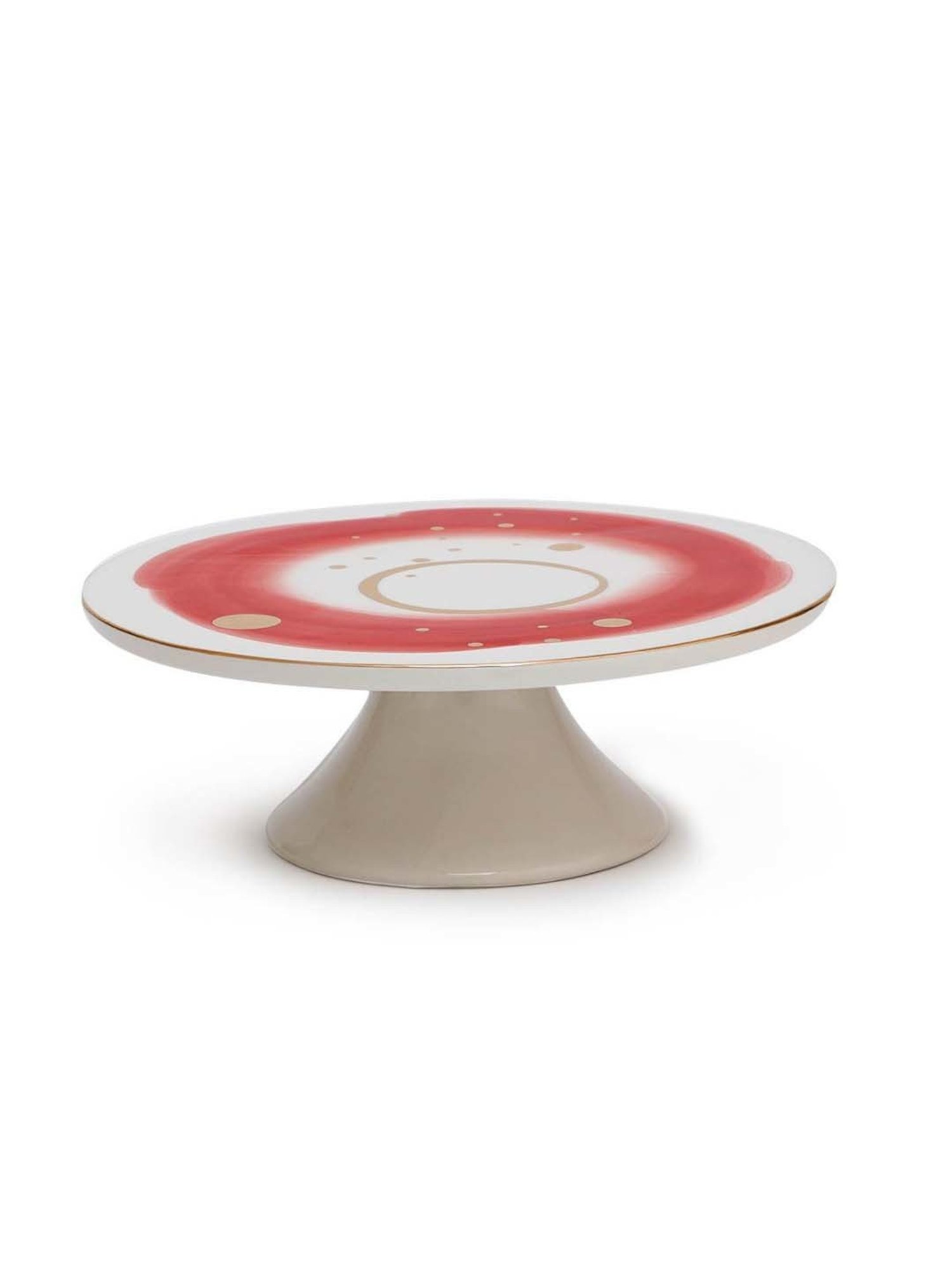 Home4U 'Allure' White & Red Stoneware 24 cm Cake Stand - Set of 1