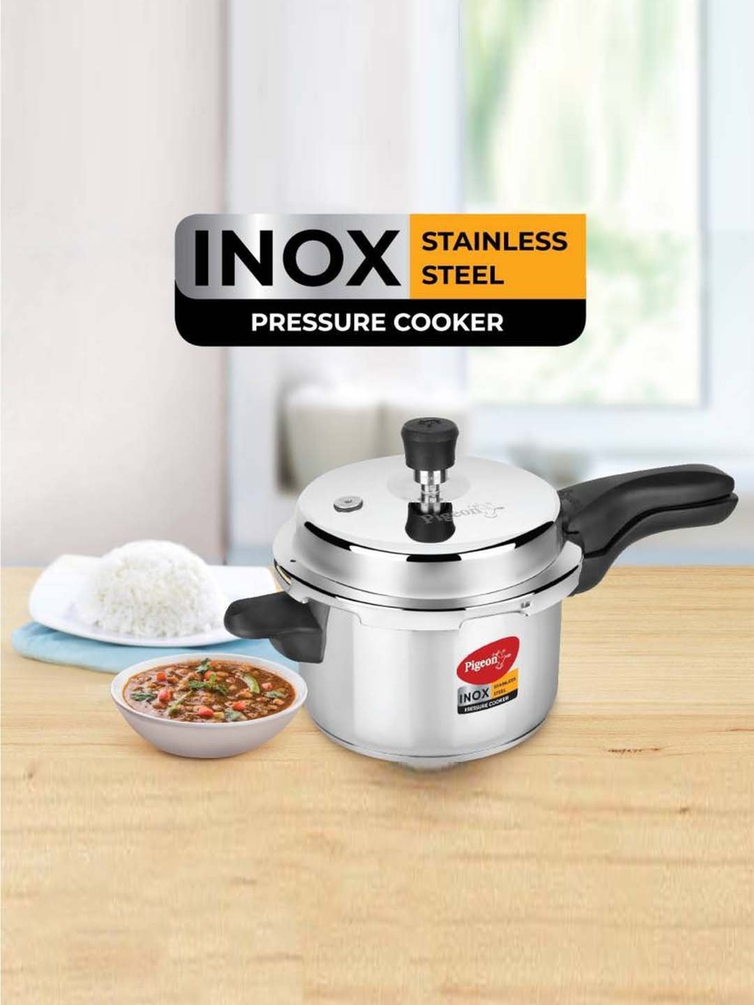 Pigeon Silver & Black Stainless Steel Induction Friendly Pressure Cooker (3 L) - Set of 1