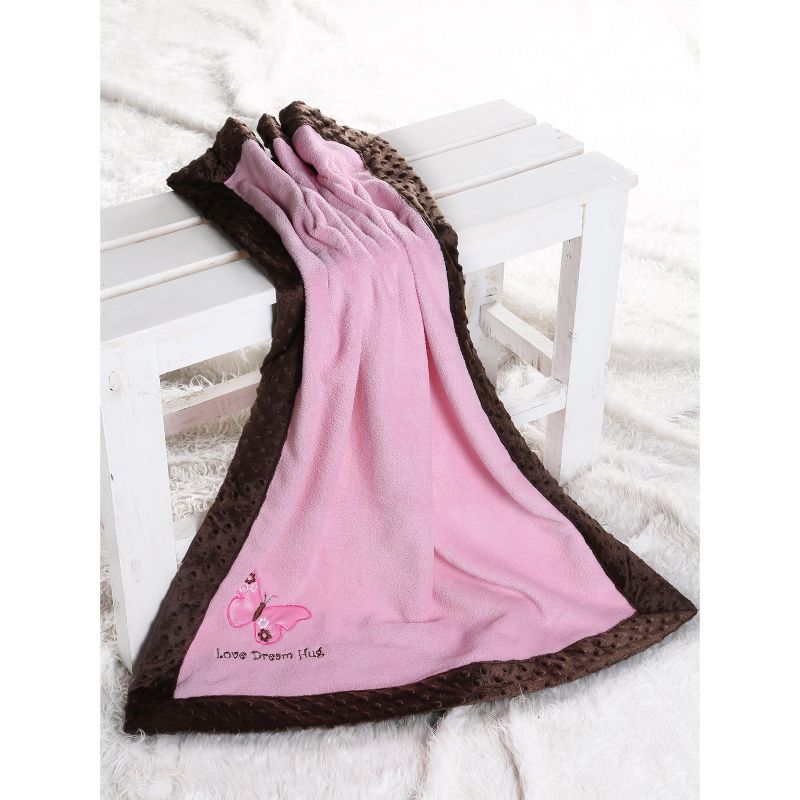 Bacati - Butterflies Pink/Chocolate Embroidered Blanket
