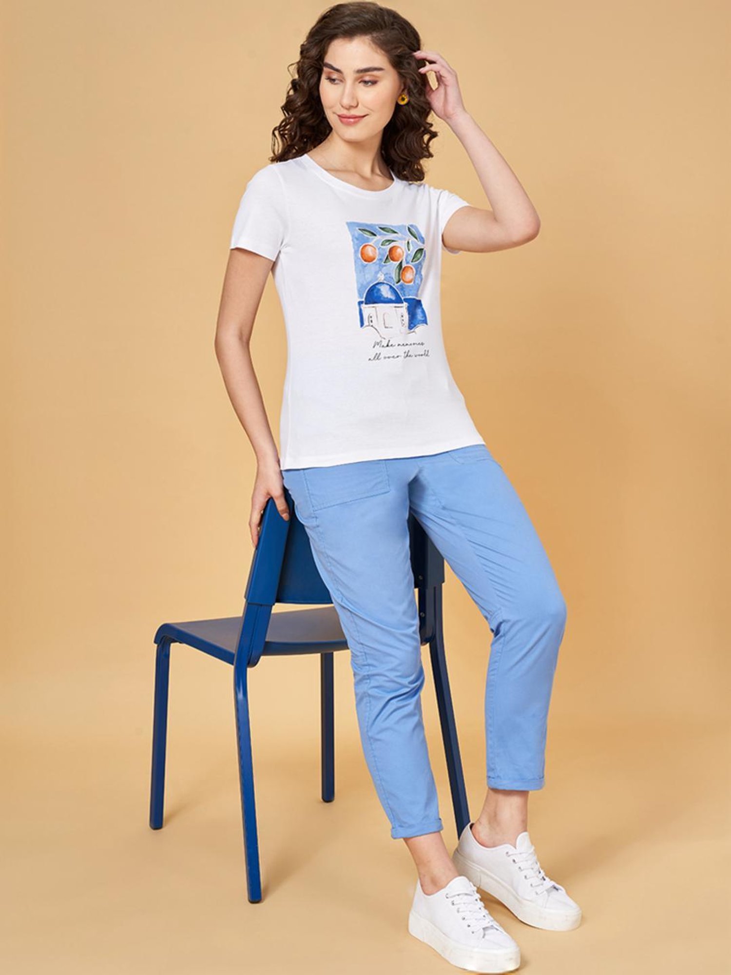 Honey by Pantaloons White Cotton Printed T-Shirt