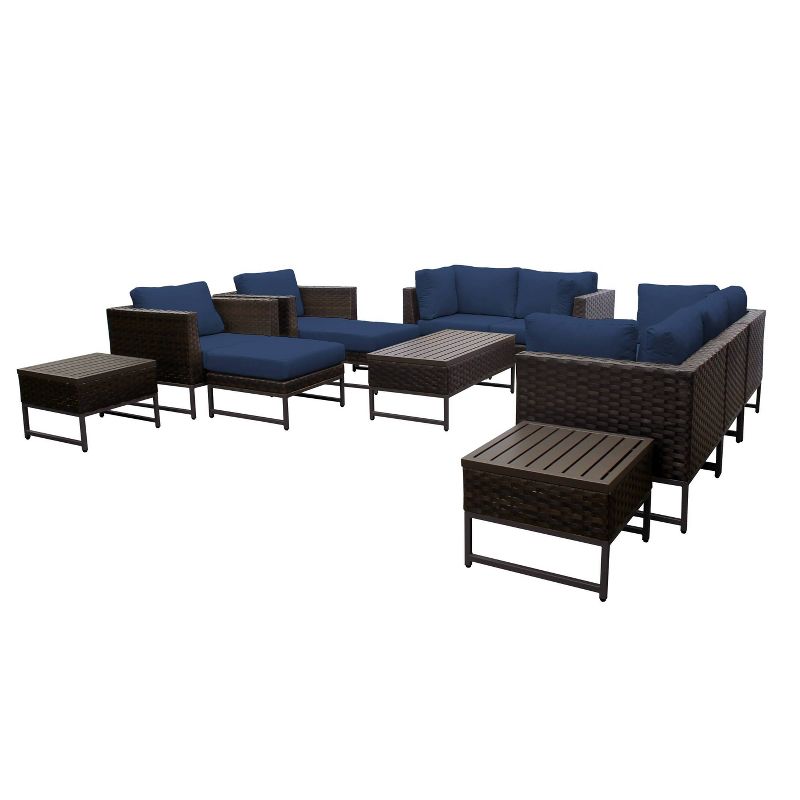 Barcelona 12pc Patio Sectional Seating Set with Cushions - Navy - TK Classics