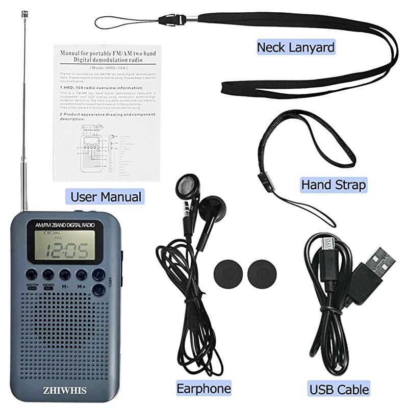 Mini LCD AM FM Battery Operated Portable Pocket Radio with Builtin Speaker and 35mm Headphone Jack Powered by 2AAA Battery Digital Alarm for WalkingTravel