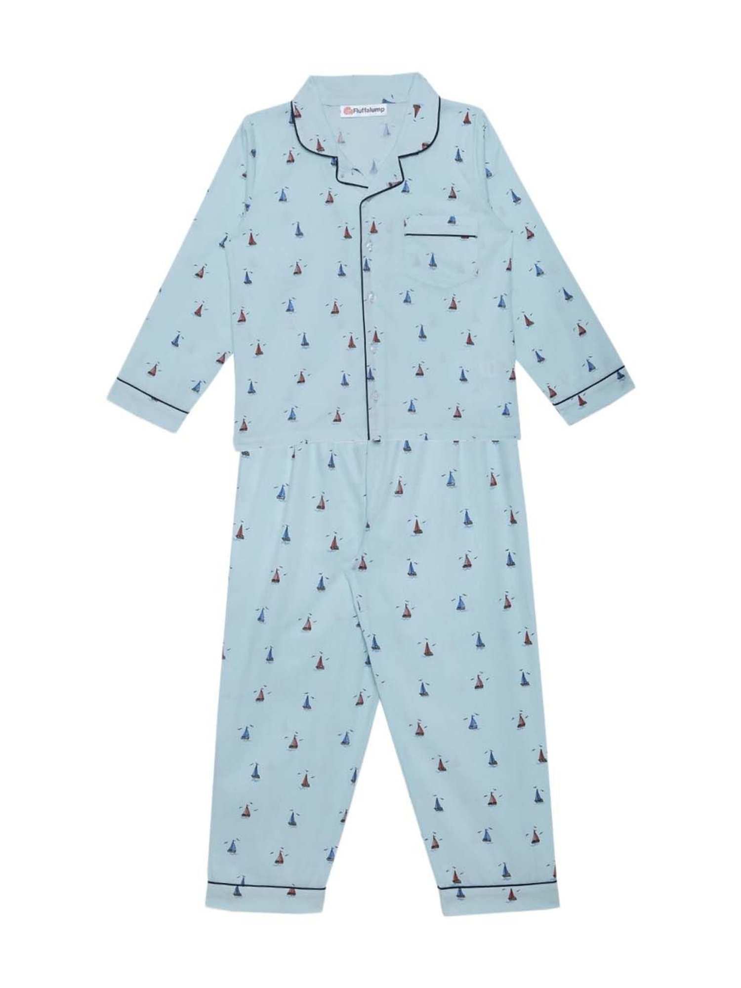 Fluffalump Boys Multicolor Cotton Printed Nightwear Top & Pants Set